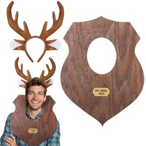 2 Pcs Halloween Trophy Head Deer Costume Mask Moose Hat Antlers Headband🙊